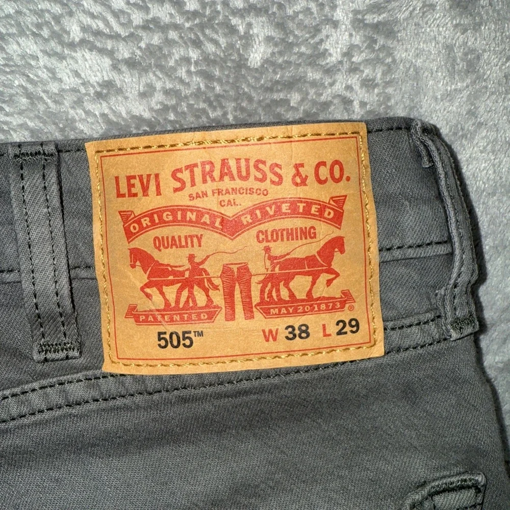 Levis 505 Regular Fit Denim Gray Jeans (38x25 CUSTOM) White Tab Straight Stretch